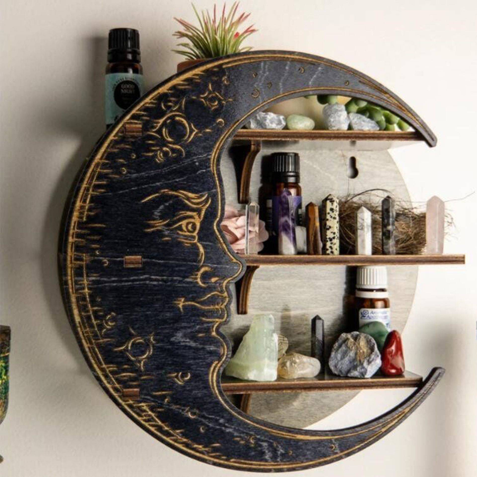 Cross -border black moon crystal shelf American self -made display rack storage rack wooden shelf pendant pendant storage