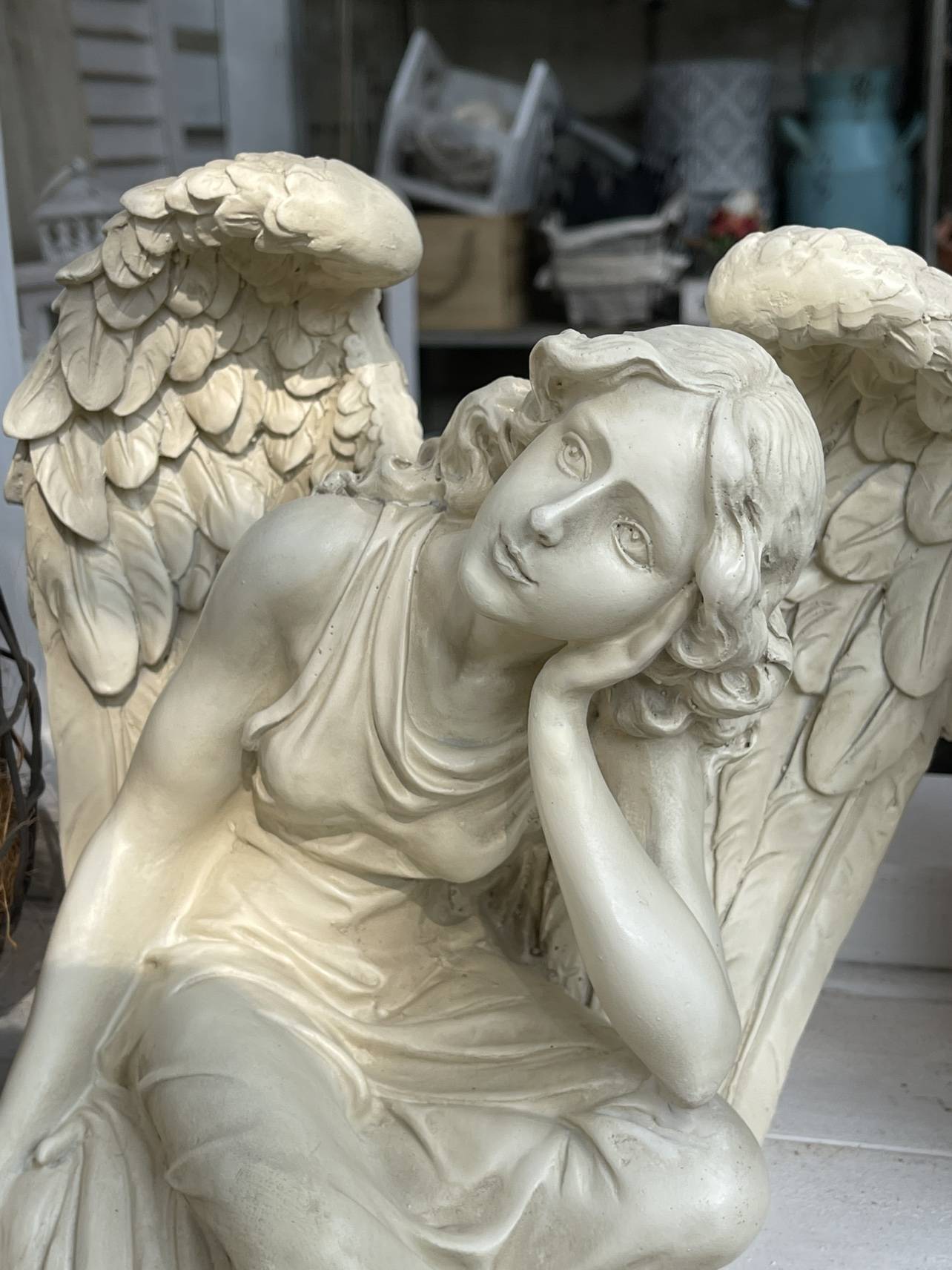 Export original single angel grocery garden decoration retro, old sitting position resin angel