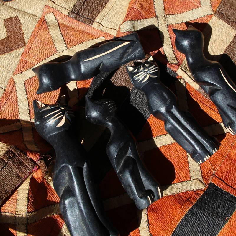 Black Cat South Africa imported handmade woodcarving stands in African crafts