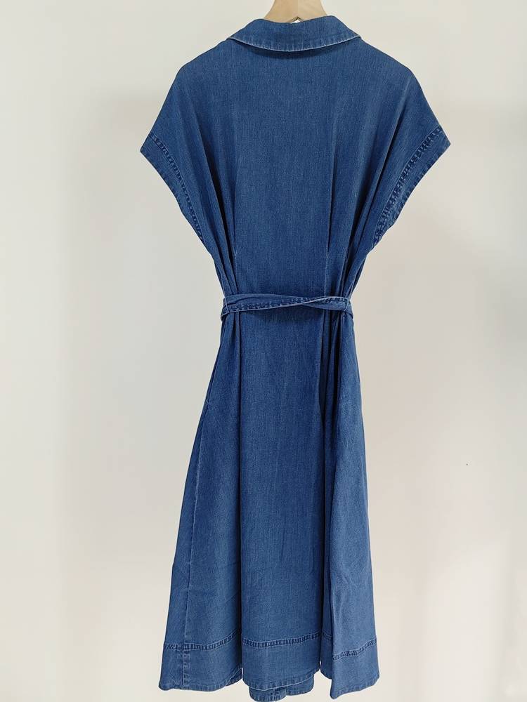 Retro Blue Laisle big waves high waist dress denim