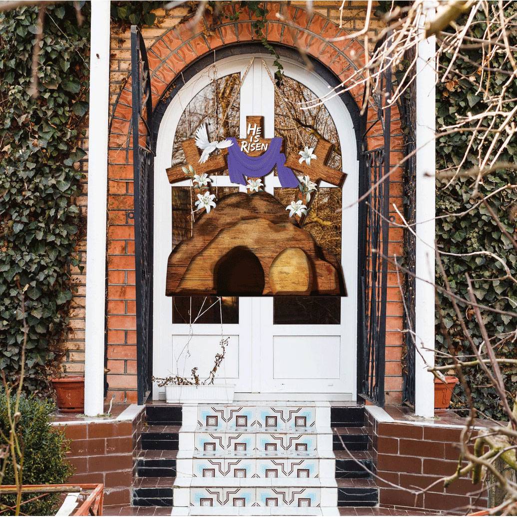 Cross -border new door logo Display resurrection holiday wall -mounted decoration indoor outdoor door wooden pendant gift