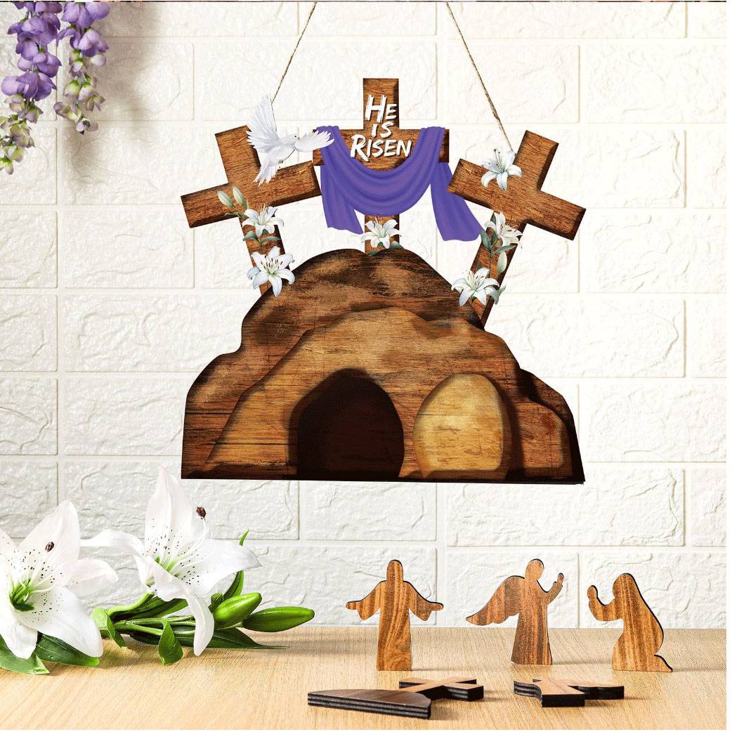 Cross -border new door logo Display resurrection holiday wall -mounted decoration indoor outdoor door wooden pendant gift