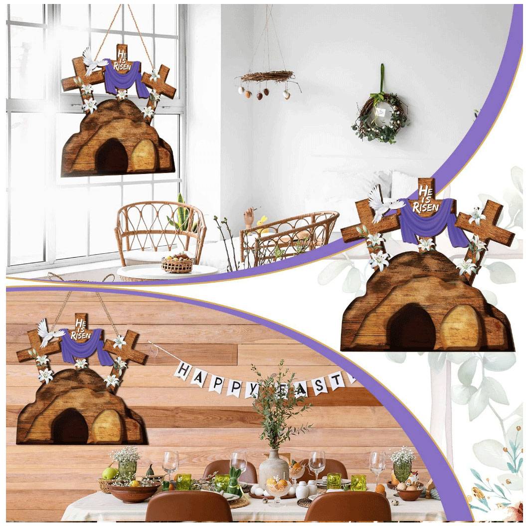 Cross -border new door logo Display resurrection holiday wall -mounted decoration indoor outdoor door wooden pendant gift