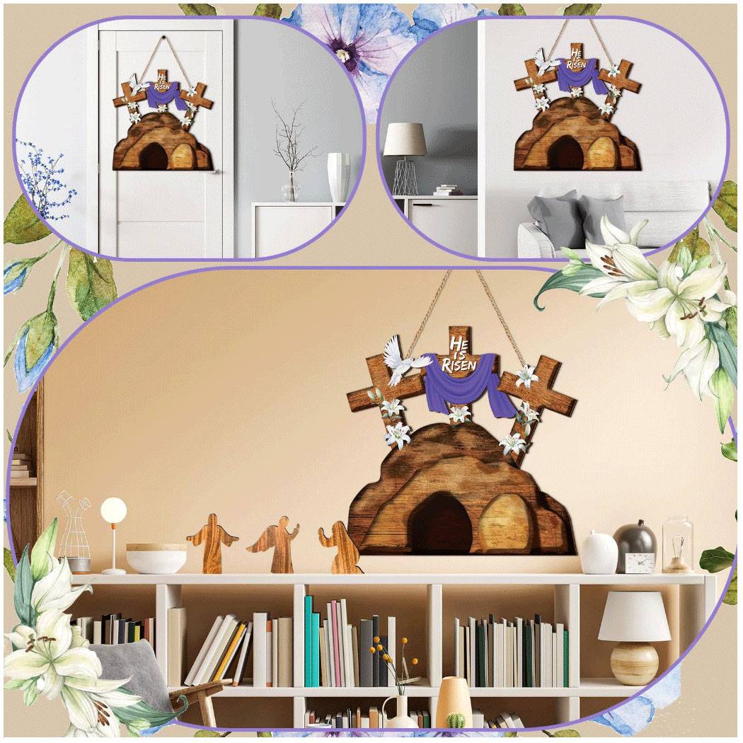 Cross -border new door logo Display resurrection holiday wall -mounted decoration indoor outdoor door wooden pendant gift