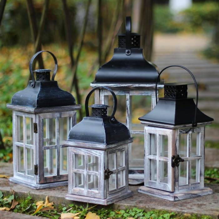  American rural candlestick ornaments wood loft as old wind lamp wind -proof candle candle house decoration