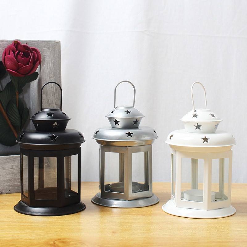 European -style candlestick INS girl heart iron art wind lantern aroma candle hollow star decoration decoration