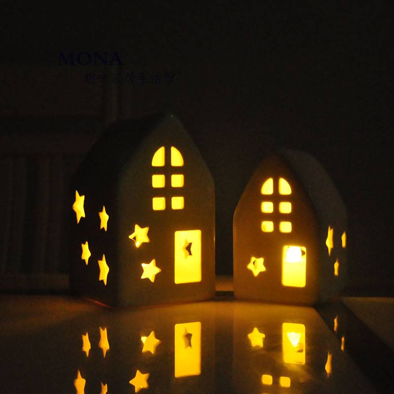 Nordic High -temperature ceramic glow house candlestick decoration home Christmas festival decoration decoration gift