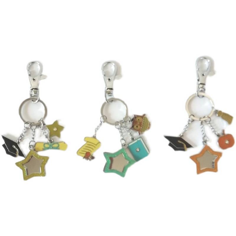Graduate accessories can be placed on keychain to send classmates and friends