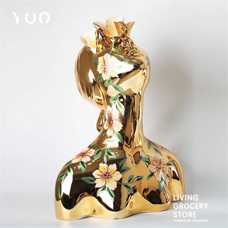 YOWOW has H nest designer model electroplating flower season girl avatar sculpture living room hotel art decoration