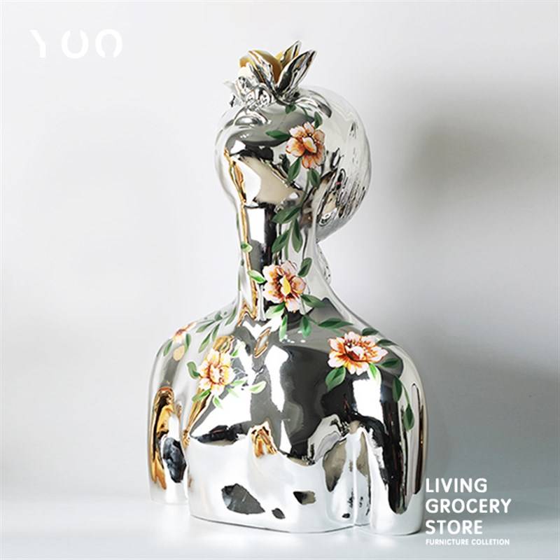 YOWOW has H nest designer model electroplating flower season girl avatar sculpture living room hotel art decoration
