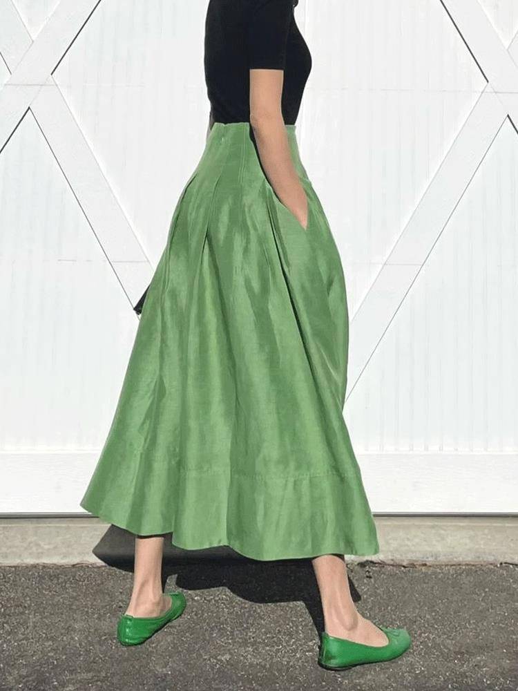 French retro temperament green skirt