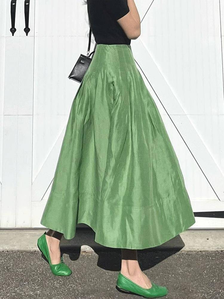 French retro temperament green skirt