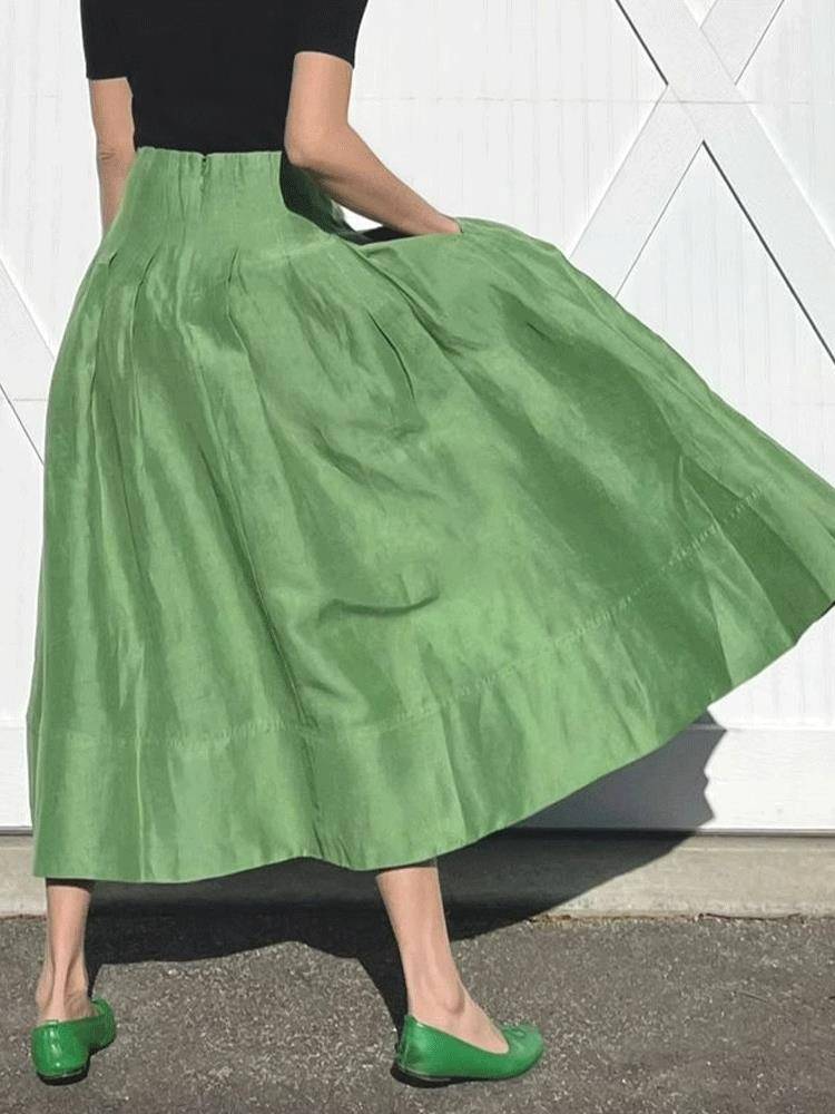 French retro temperament green skirt