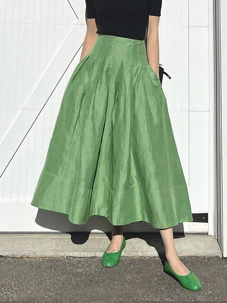 French retro temperament green skirt