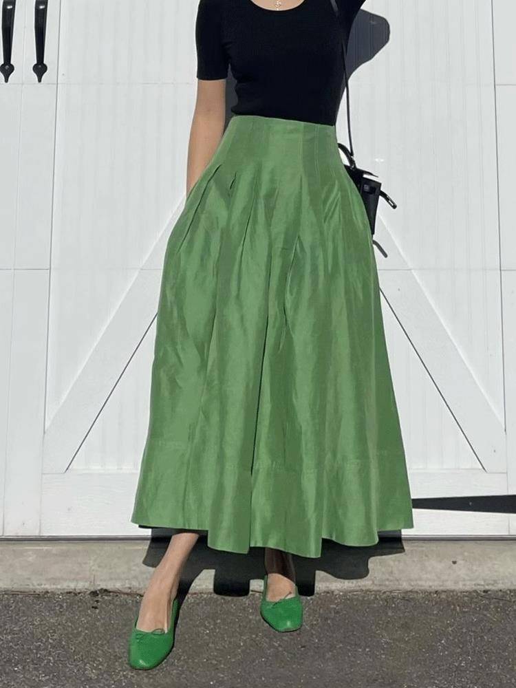 French retro temperament green skirt