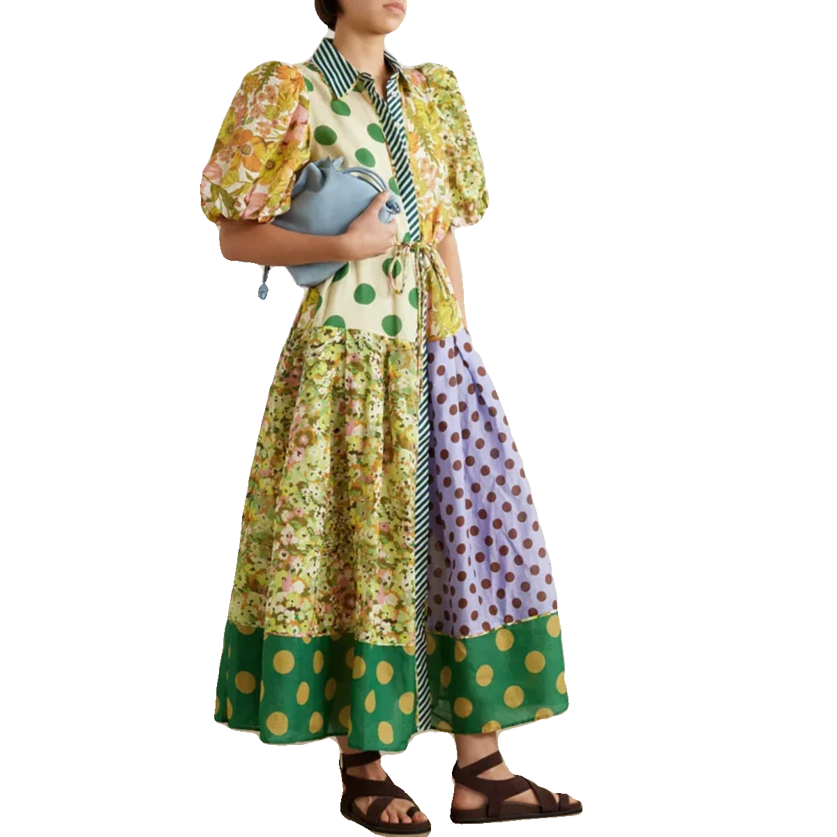 Australian bubble sleeve color printing printed loose shirt long skirt