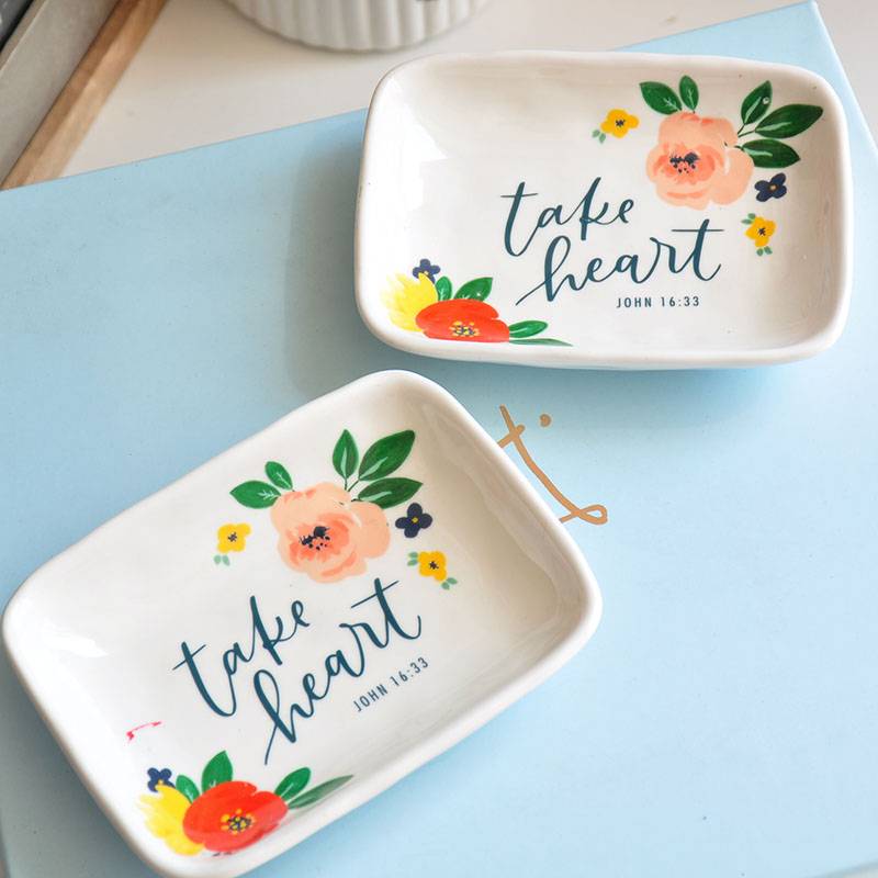 Rural ceramic painted flower pottery plate jewelry plate home decoration decoration gift