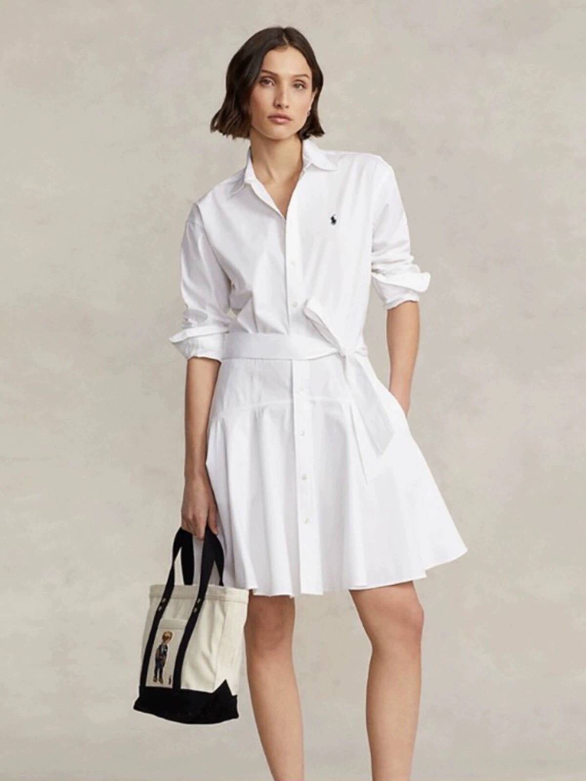 Chunyuan spring and autumn new small embroidery long -sleeved shirt collar pure white dress width under umbrella skirt women's waist is thin