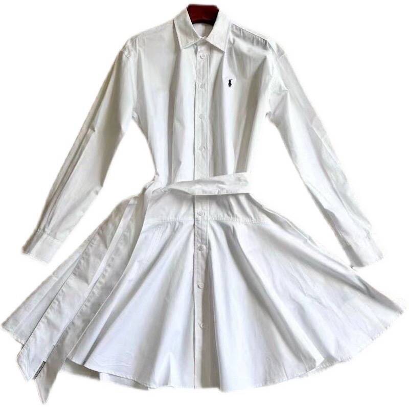 Chunyuan spring and autumn new small embroidery long -sleeved shirt collar pure white dress width under umbrella skirt women's waist is thin