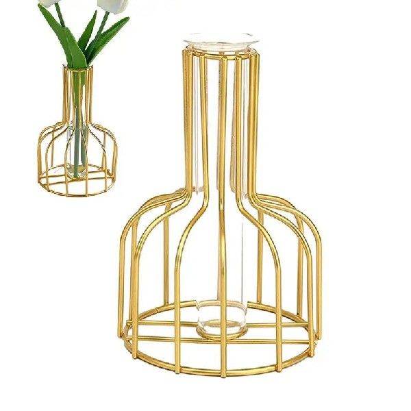 Glass Flower Vase Metal Flower Stand Desktop Flower Pot