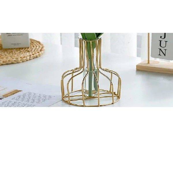 Glass Flower Vase Metal Flower Stand Desktop Flower Pot