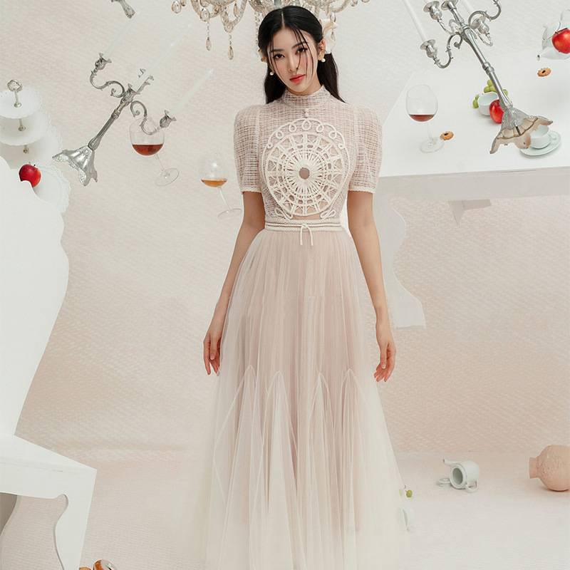 Vietnamese niche embroidery ladies wind net yarn dress