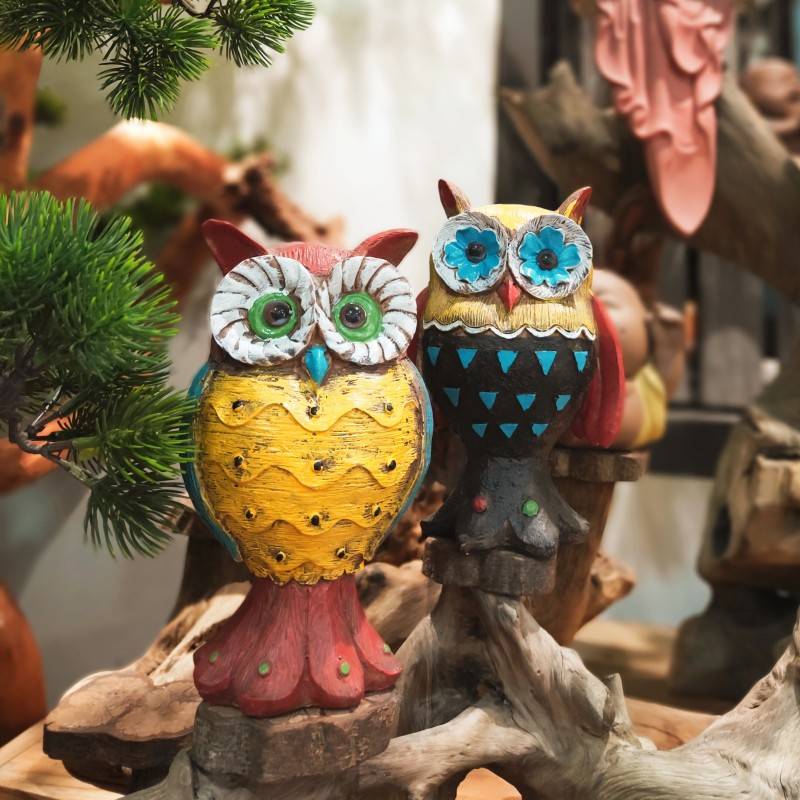 Exit tail Single -style rural simulation owl decoration Creative resin painted animal decoration birthday gift