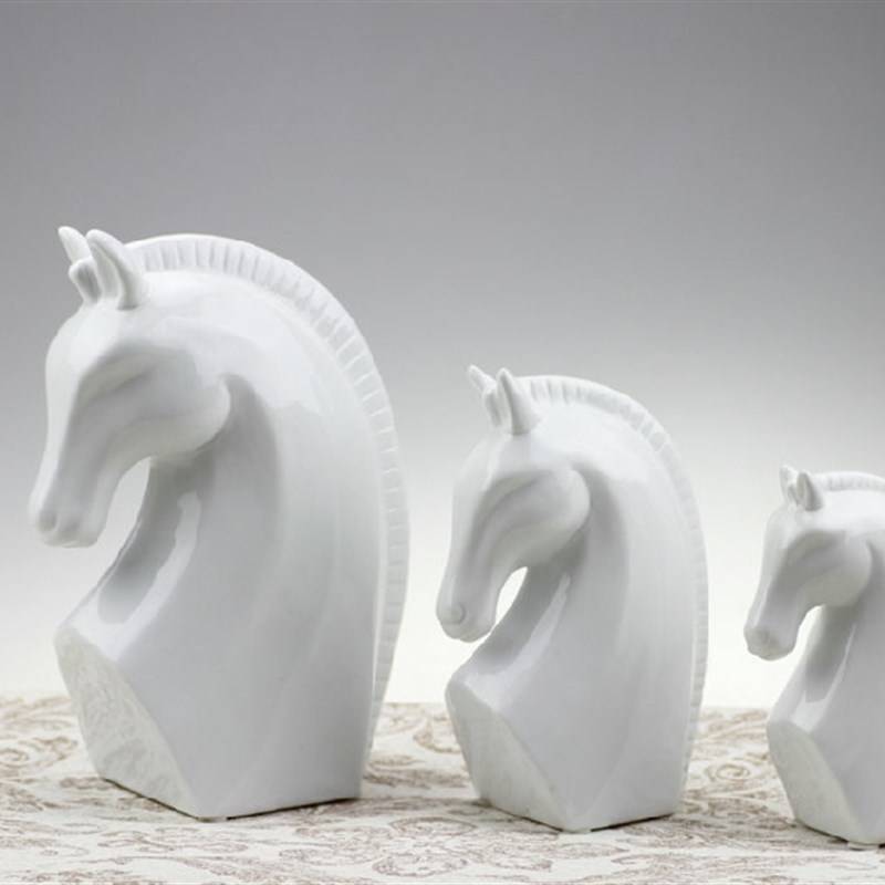 New product Jane Ouyi Ceramic White Home Model Family House Cabinet Show Decoration Horse Head Y Working Animals