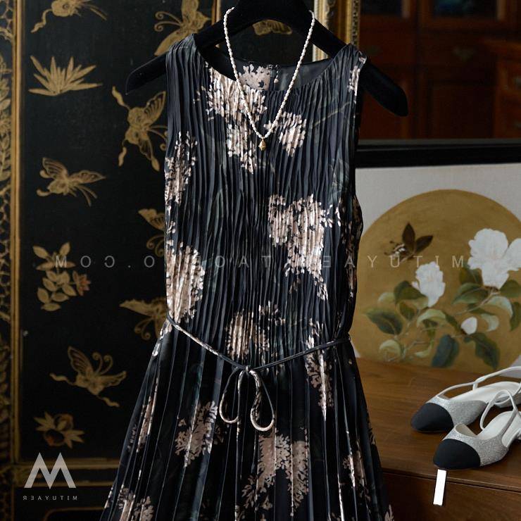 Printing belt vest and ankle dress female