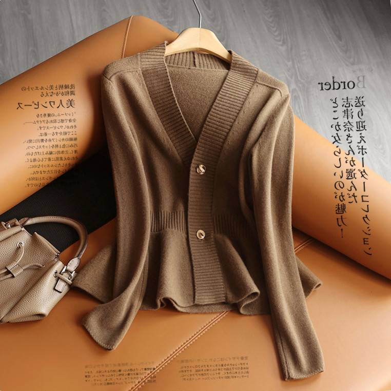 Waist lotus leaf virgin knitted cardigan female