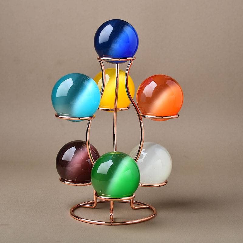 Metal seven -ball crystal ball base cat eyeballs creative home porch desktop decoration multi -ball decoration