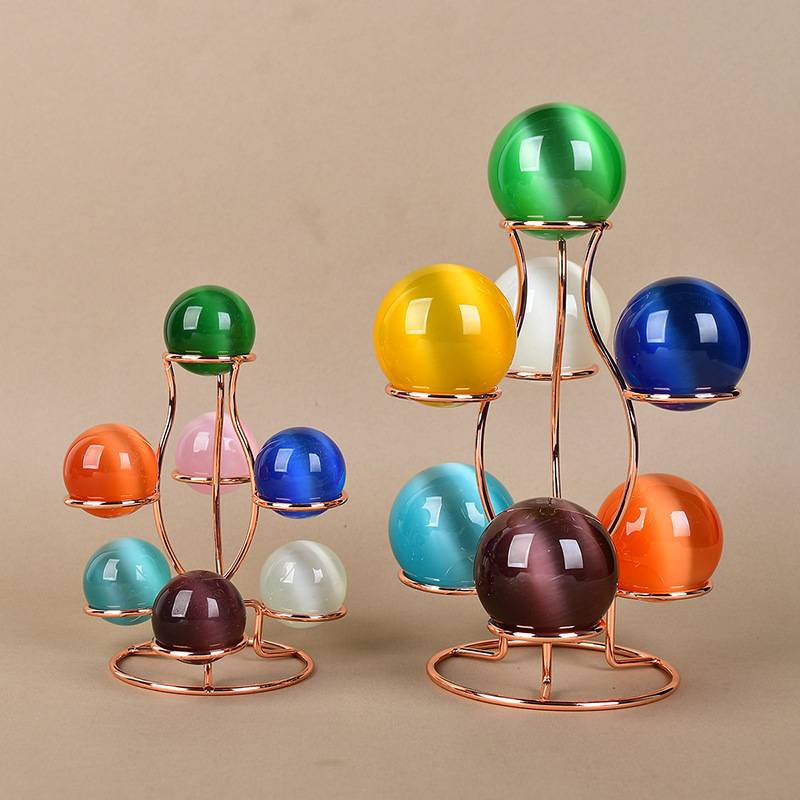 Metal seven -ball crystal ball base cat eyeballs creative home porch desktop decoration multi -ball decoration