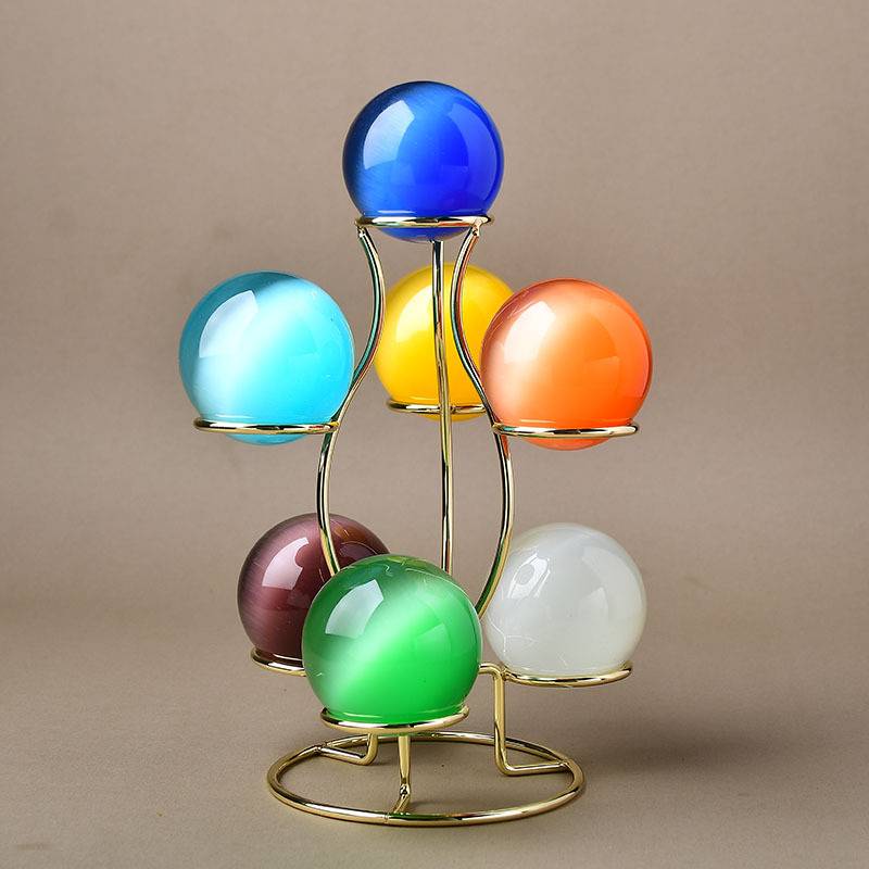 Metal seven -ball crystal ball base cat eyeballs creative home porch desktop decoration multi -ball decoration