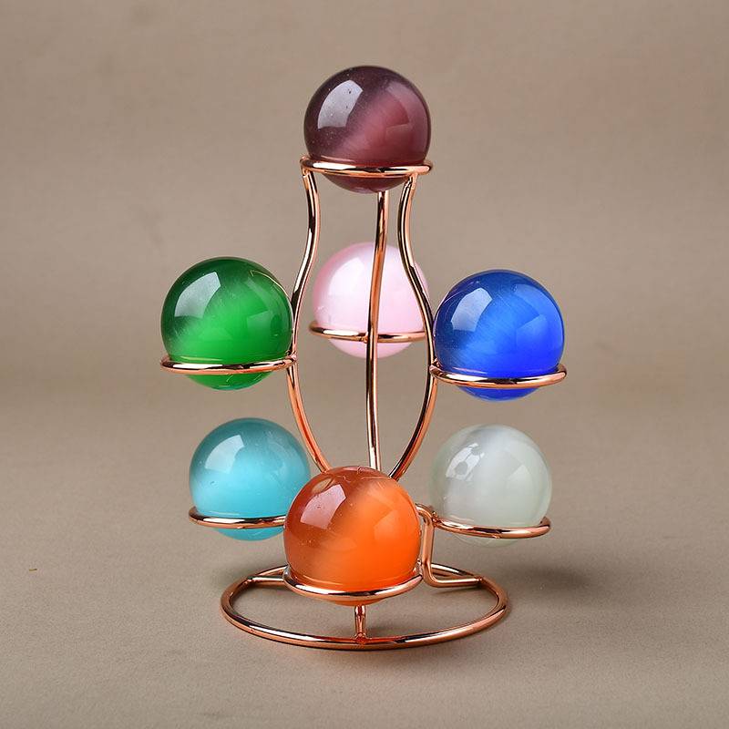 Metal seven -ball crystal ball base cat eyeballs creative home porch desktop decoration multi -ball decoration