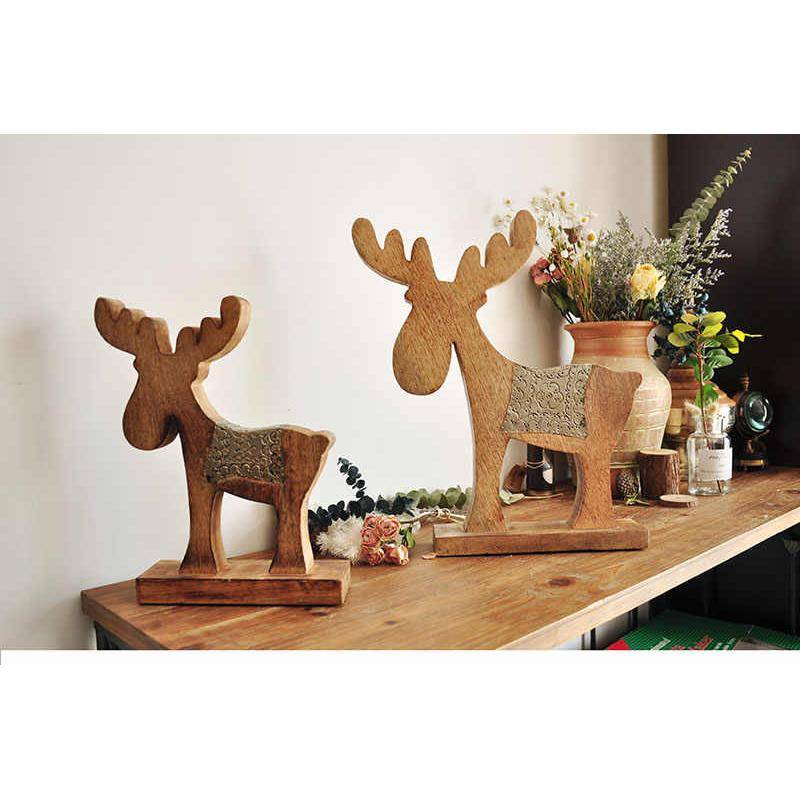 Indian imported handmade retro rural solid wood deer craftsmanship Christmas scene decoration decoration
