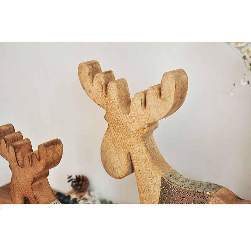 Indian imported handmade retro rural solid wood deer craftsmanship Christmas scene decoration decoration