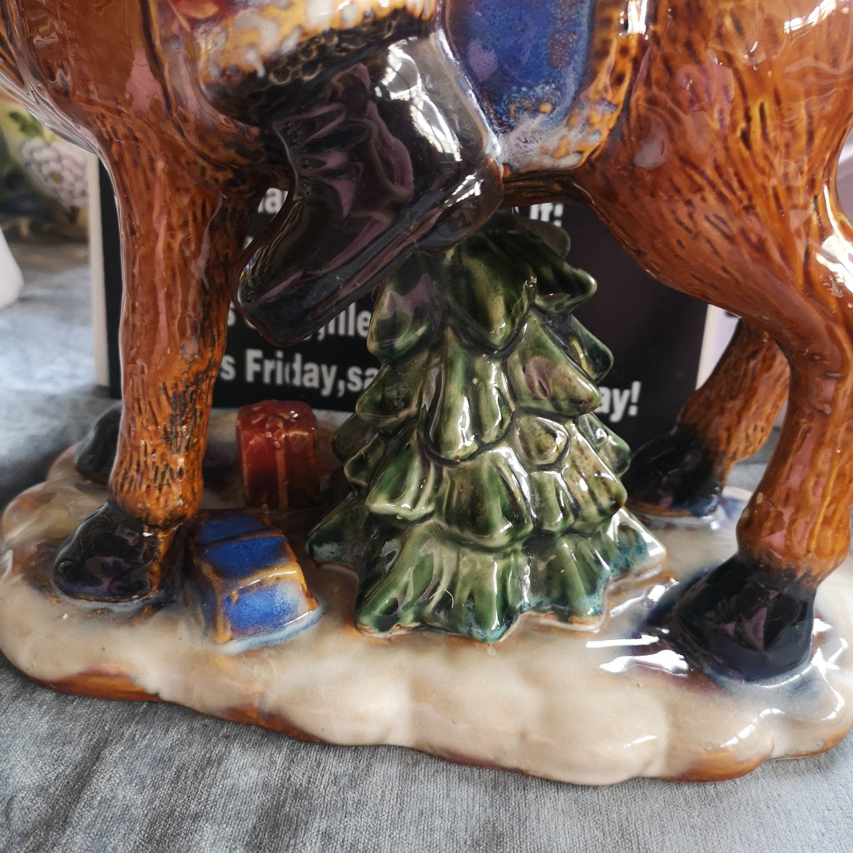 "Ink Porcelain" porcelain craft ceramic kiln becomes Santa Claus riding elk decoration Christmas decorations