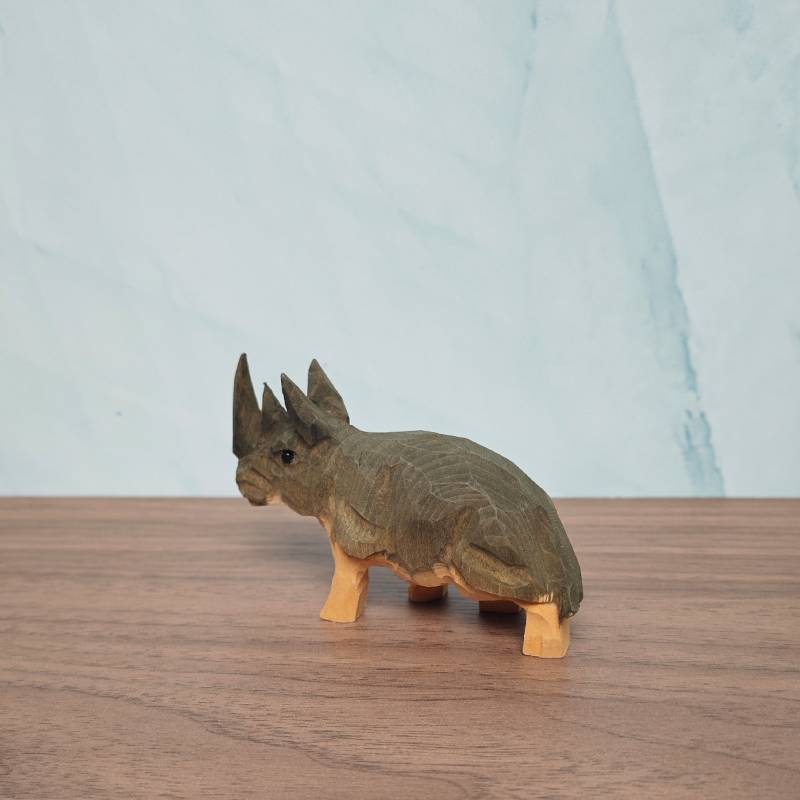 Woodcarving animal cute little rhino home porch decoration emotional stabilization artwork hand birthday gift