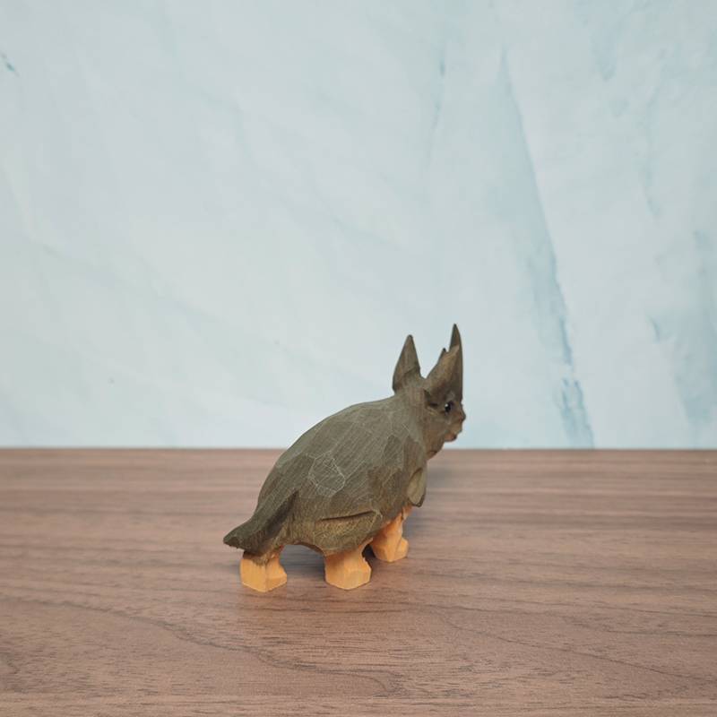 Woodcarving animal cute little rhino home porch decoration emotional stabilization artwork hand birthday gift