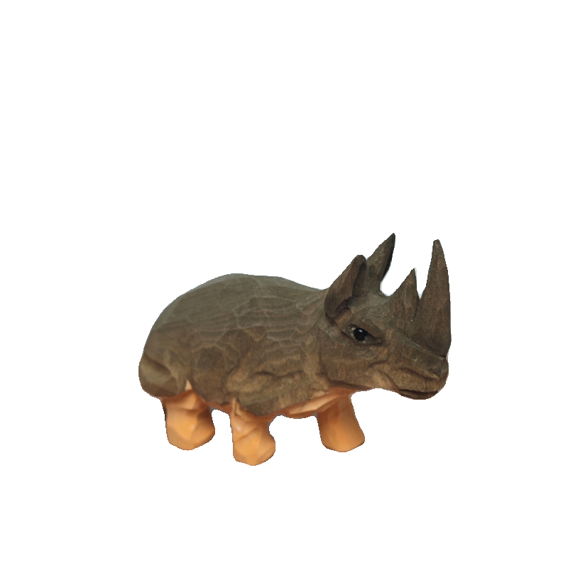 Woodcarving animal cute little rhino home porch decoration emotional stabilization artwork hand birthday gift