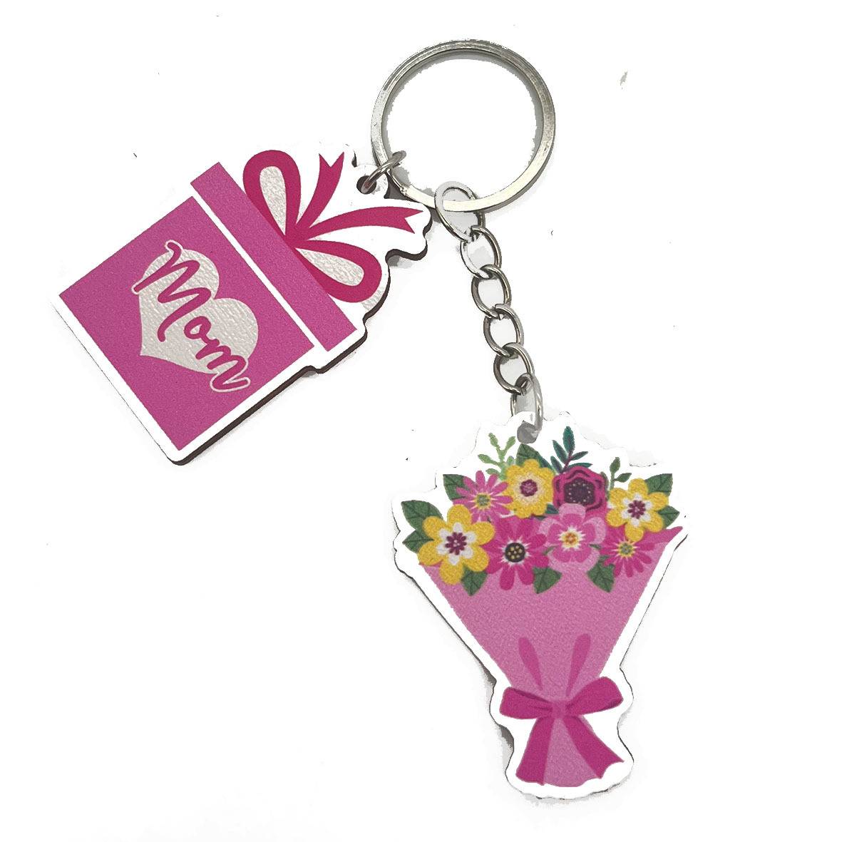 2024 new pink letters MAMA Mother's Day wooden brand keychain gift box flower bundle pendant gift