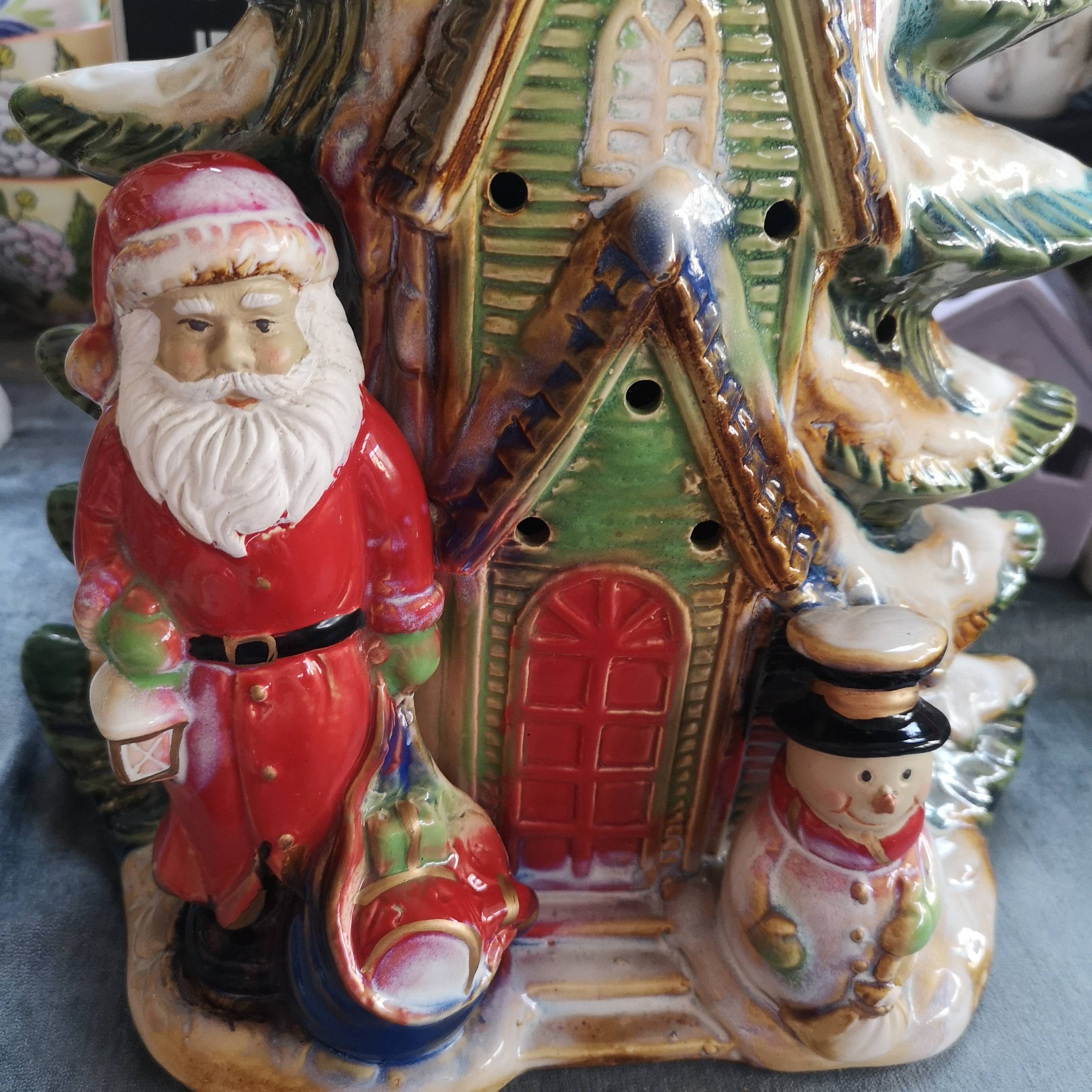 "Ink Porcelain" porcelain craft ceramic kiln changes Christmas tree Santa Santa decoration Christmas decoration