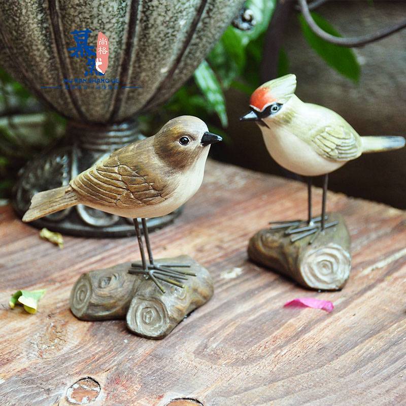 Rural pastoral retro wood murmur bird ornaments home garden courtyard terrace scene decoration