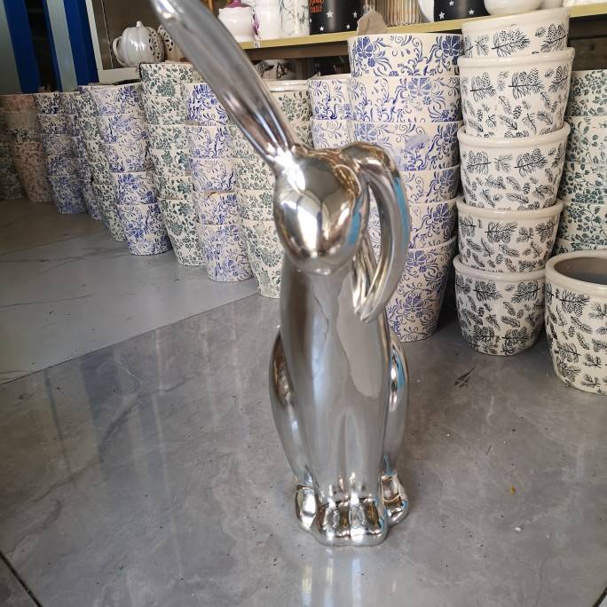 "Ink Porcelain" porcelain crafts ceramic silver rabbit decoration decoration
