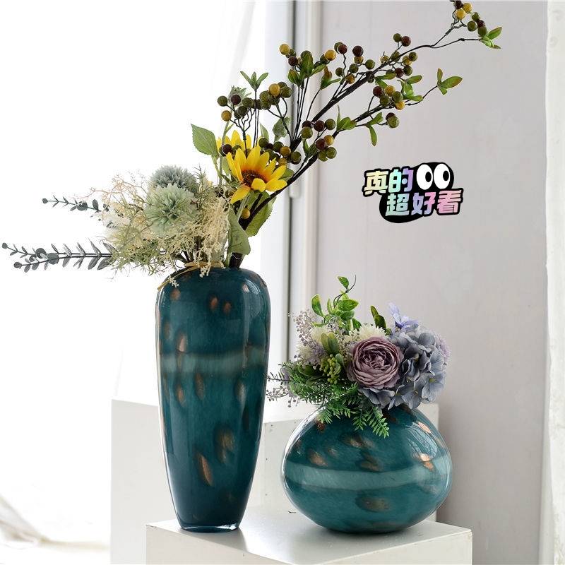 Order Dark Blue color glass art vase European -style American home decoration desktop decoration
