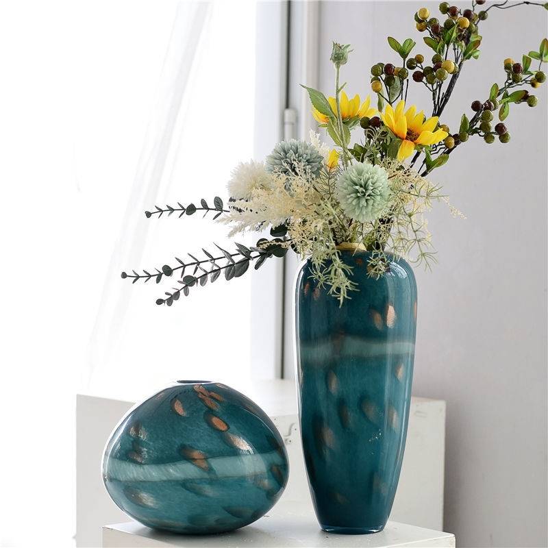 Order Dark Blue color glass art vase European -style American home decoration desktop decoration