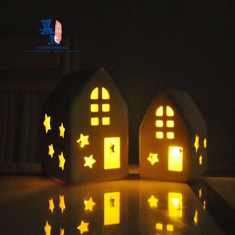High -temperature ceramic house candlestick decoration festival