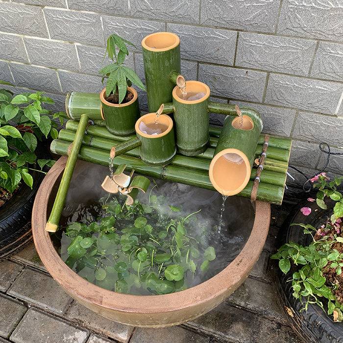 Stone trough fish tank fish basin filter bamboo tube assembly fountain Feng Shui wheel water vehicle bamboo ornament humidifier oxygen