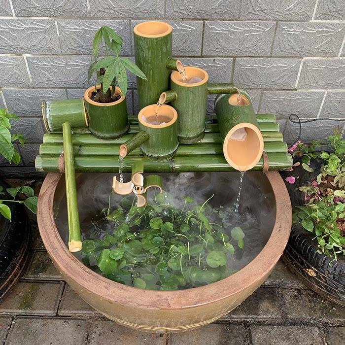 Stone trough fish tank fish basin filter bamboo tube assembly fountain Feng Shui wheel water vehicle bamboo ornament humidifier oxygen