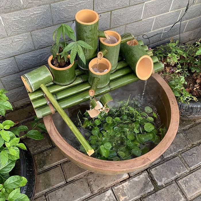 Stone trough fish tank fish basin filter bamboo tube assembly fountain Feng Shui wheel water vehicle bamboo ornament humidifier oxygen